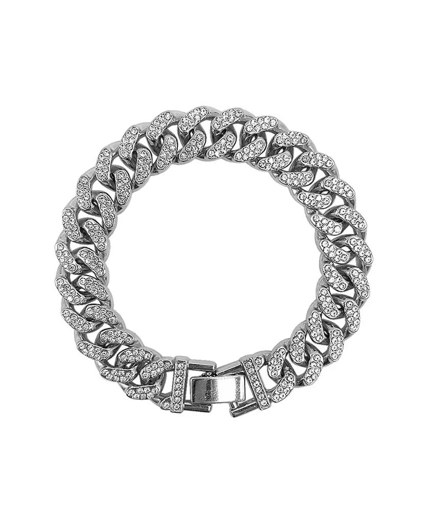 商品ADORNIA|Rhodium Plated Crystal Thick Cuban Curb Chain Bracelet,价格¥228,第1张图片