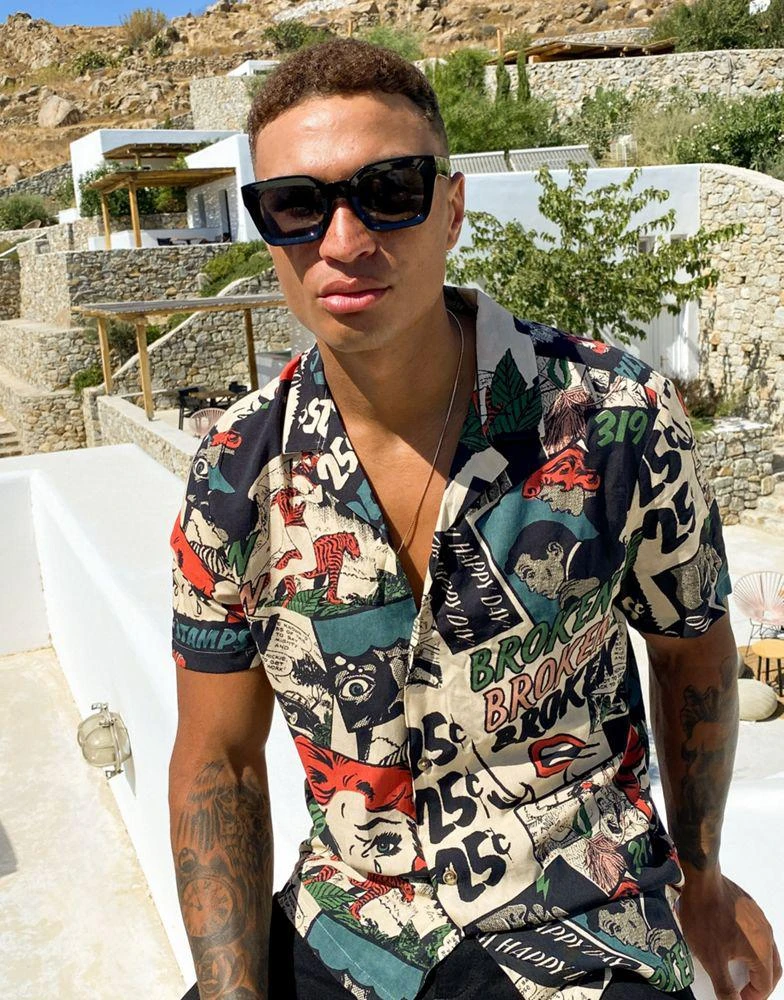 商品ASOS|ASOS DESIGN oversized rectangle frame sunglasses in black,价格¥95,第4张图片详细描述