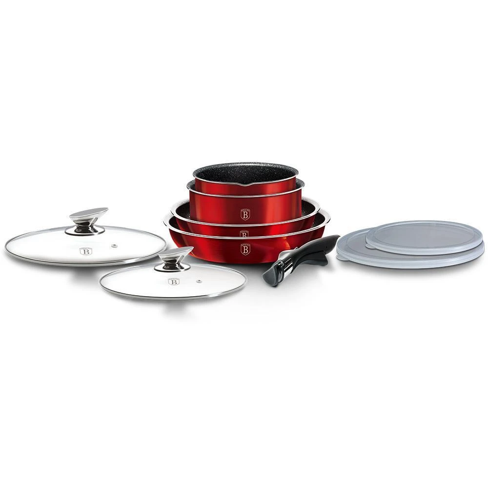 商品Berlinger Haus|9-Pieces Cookware Set w/ Detached Ergonomic Handle Burgundy Collection,价格¥317,第2张图片详细描述