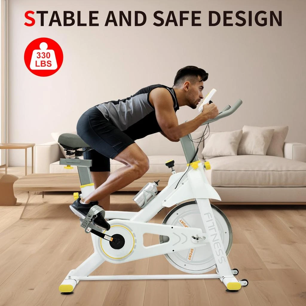 商品Streamdale Furniture|Streamdale Indoor Exercise Bike Cycling Bike with Comfortable Seat Cushion Yellow+White,价格¥3363,第3张图片详细描述