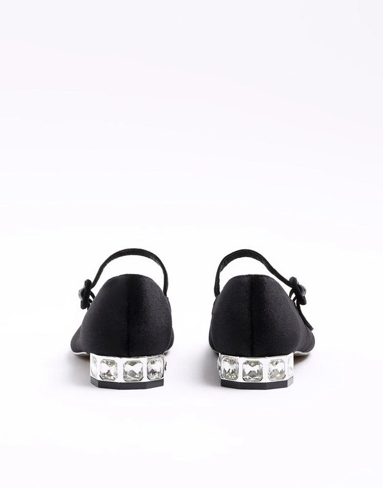 商品River Island|River Island Diamante heel mary jane shoes in black,价格¥340,第3张图片详细描述