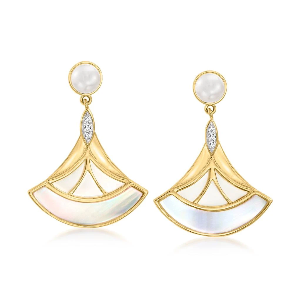 商品Ross-Simons|Ross-Simons Pink and White Mother-Of-Pearl, 5-5.5mm Cultured Pearl and . White Topaz Fan Drop Earrings in 18kt Gold Over Sterling,价格¥1254,第1张图片