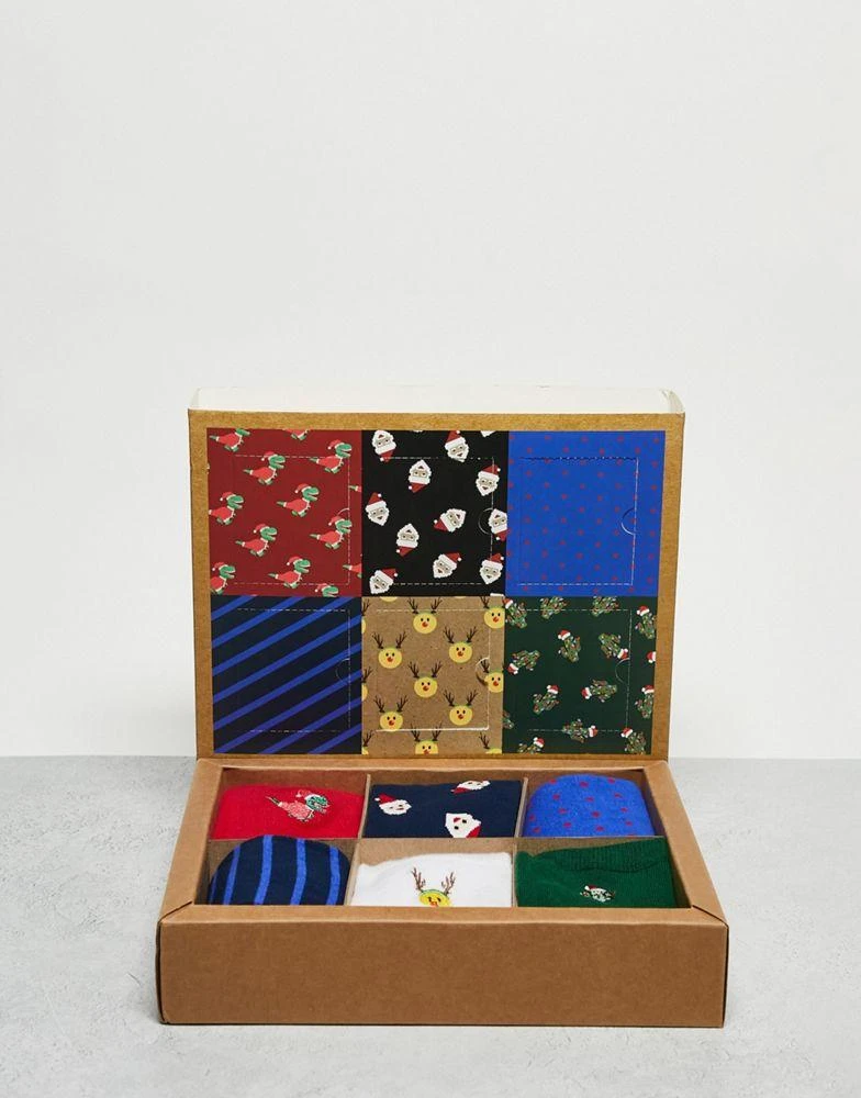 商品ASOS|ASOS DESIGN 6 pack socks with gift box in Christmas designs,价格¥132,第2张图片详细描述