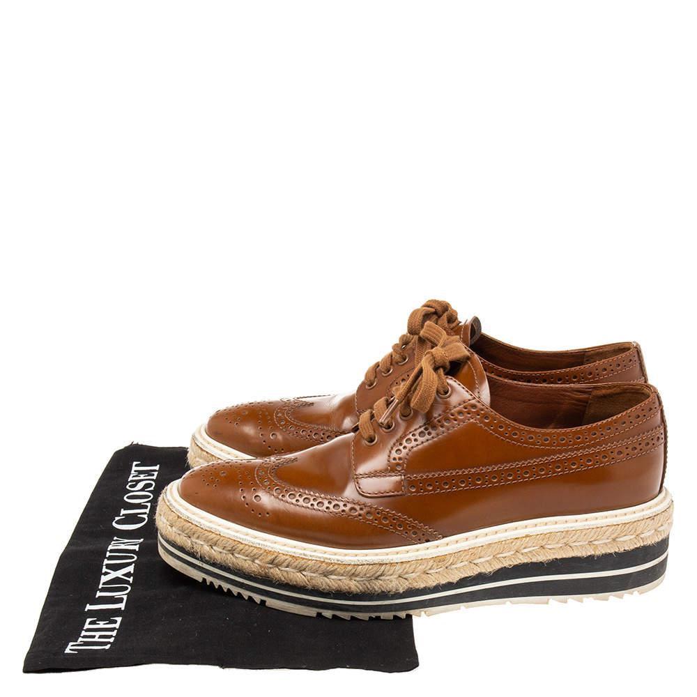 Prada Brown Brogue Leather Espadrille Derby Sneakers Size 37商品第9张图片规格展示