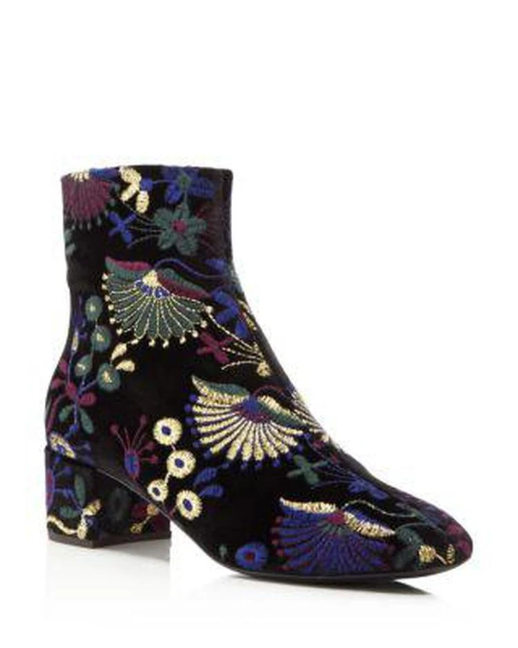 商品Giuseppe Zanotti|Women's Embroidered Velvet Block Heel Booties - 100% Exclusive,价格¥2380,第1张图片