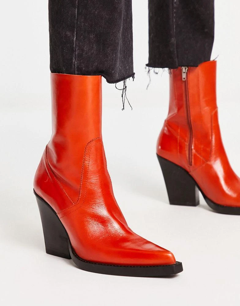 商品ASOS|ASOS DESIGN Eclipse premium leather western sock boots in orange,价格¥445,第4张图片详细描述