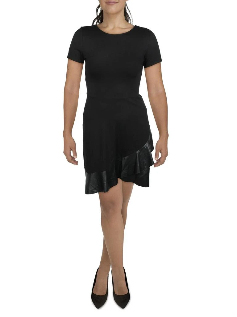 商品Planet Gold|Womens Faux Leather Trim Short Sleeve Fit & Flare Dress,价格¥151,第1张图片