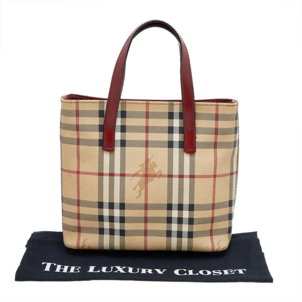 Burberry Beige/Red Haymarket Check PVC And Leather Tote 商品