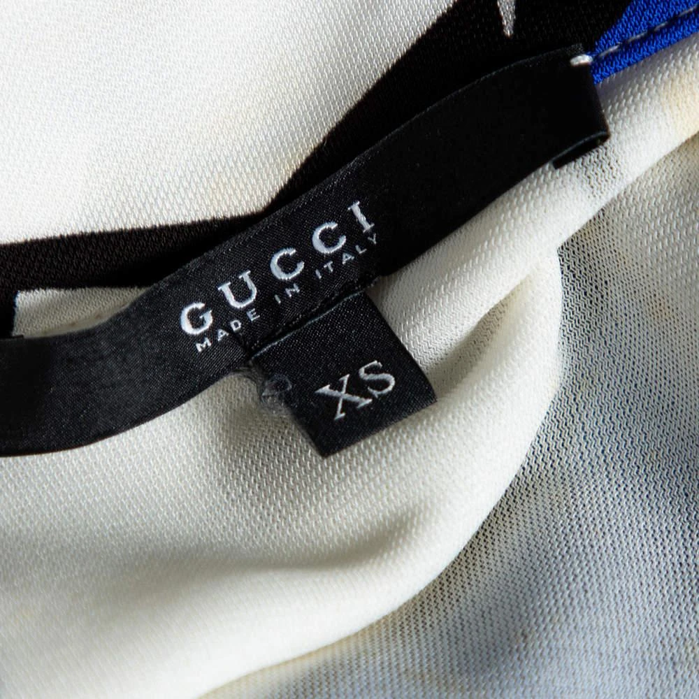 Gucci White & Blue Printed Jersey Front Tie Detail Draped Dress XS 商品