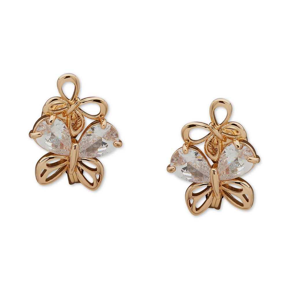 Gold-Tone Crystal Butterfly Stud Earrings商品第1张图片规格展示