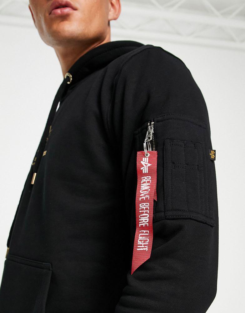 Alpha Industries central foil logo hoodie in black商品第4张图片规格展示
