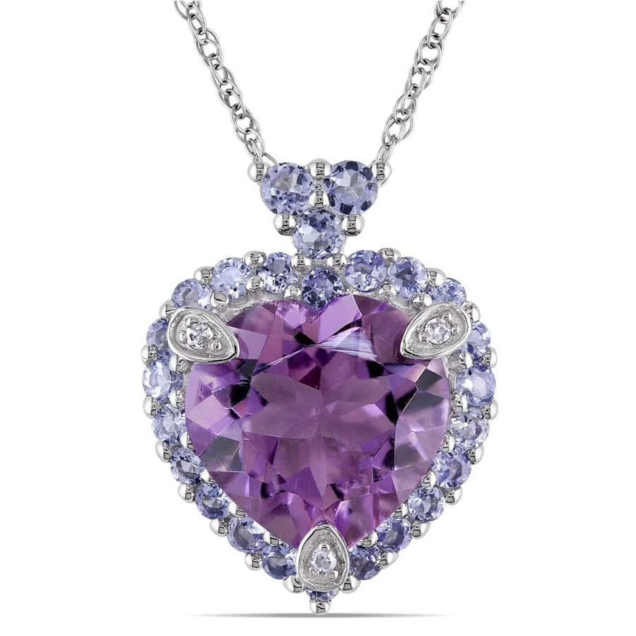 商品Amour|Halo Diamond and 3 4/5 CT TGW Heart Shaped Tanzanite Amethyst Pendant with Chain In 10K White Gold,价格¥2008,第1张图片