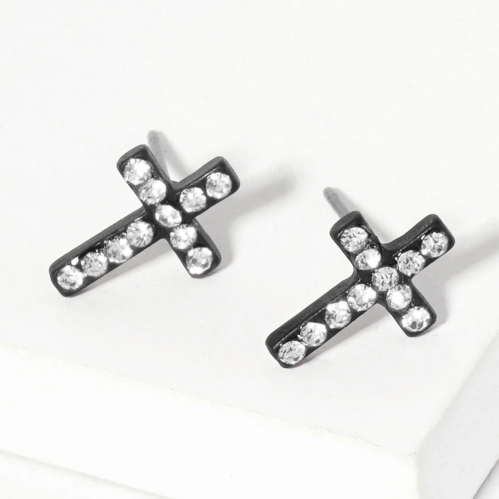 商品FASHNZFAB|Crystal Cross Stud Earrings - Black, Clear,价格¥143,第1张图片详细描述