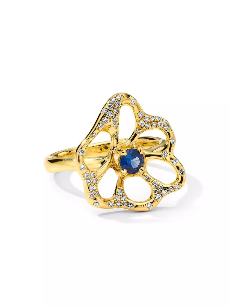 商品Ippolita|Stardust 18K Yellow Gold, Blue Sapphire &amp; 0.21 TCW Diamond Medium Flower Ring,价格¥26202,第1张图片