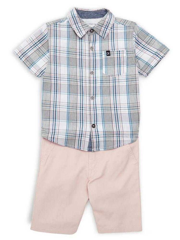 商品Calvin Klein|Little Boy's Plaid Tee 2-Piece Set,价格¥109,第1张图片