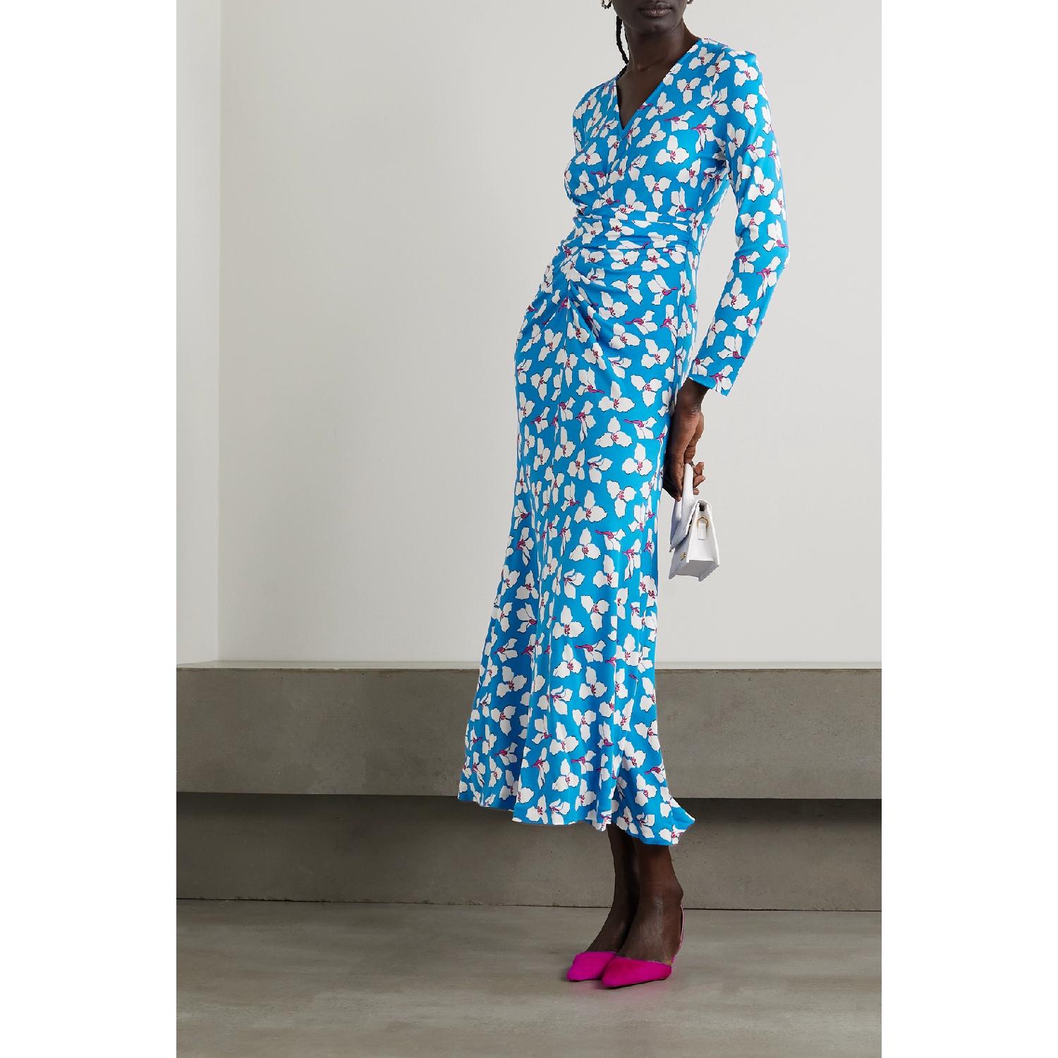 包邮包税【预售7天发货】 DIANE VON FURSTENBERG 23秋冬 女士 连衣裙 Timmy 缩褶花卉印花弹力平纹布中长连衣裙 1647597303930870 DVFDL1R006GFMSB 商品第3张图片规格展示