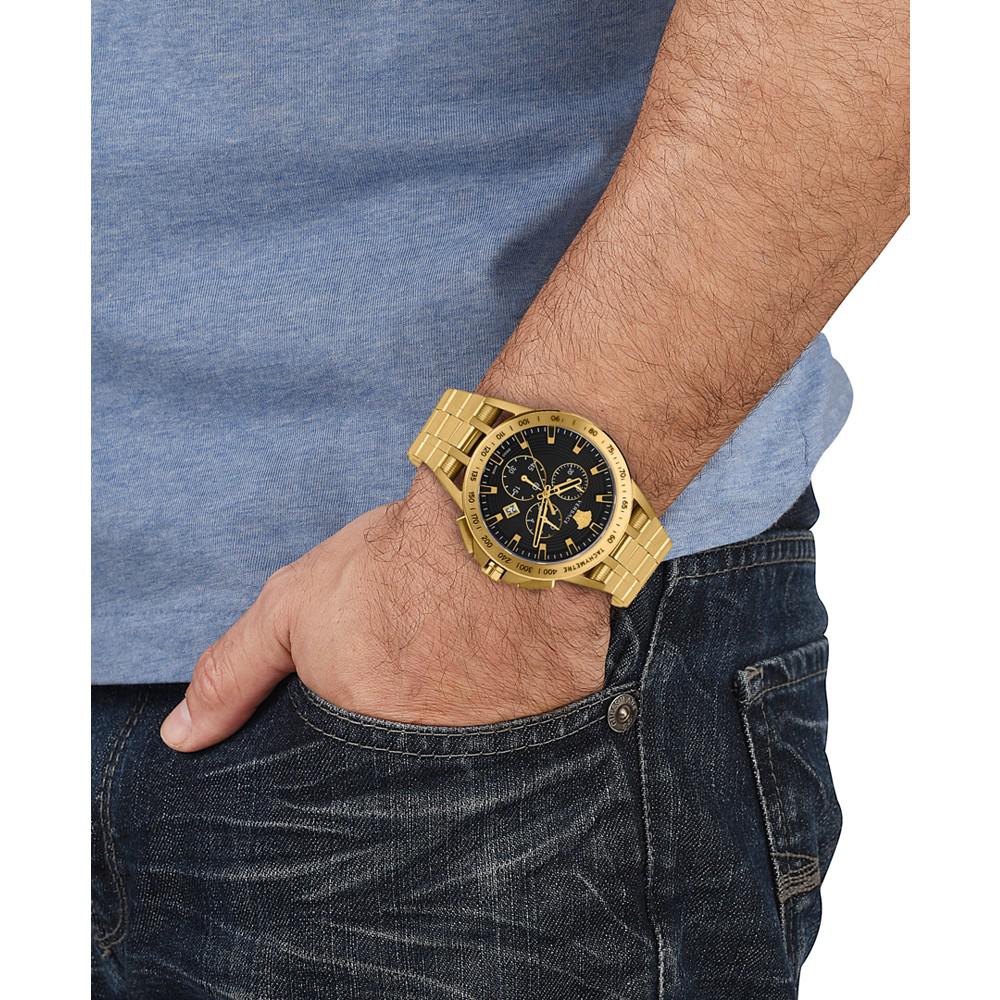 Men's Swiss Chronograph Sport Tech Gold Ion Plated Stainless Steel Bracelet Watch 45mm商品第4张图片规格展示