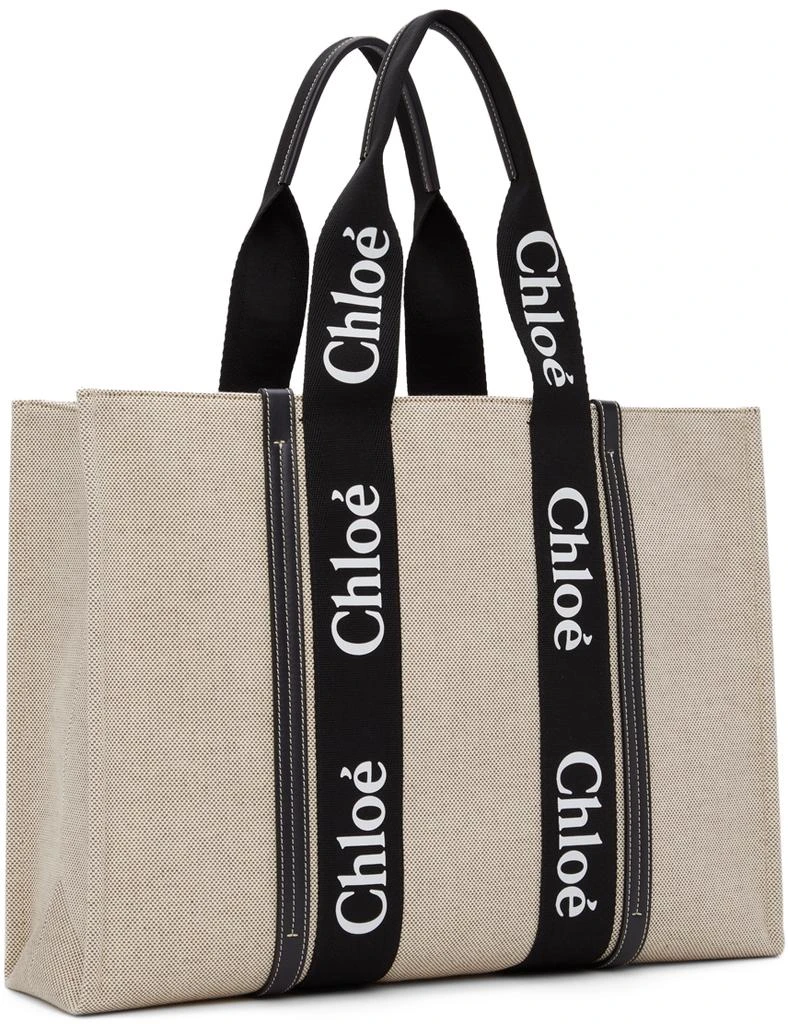 商品Chloé|Off-White & Black Large Woody Tote Bag,价格¥8626,第2张图片详细描述