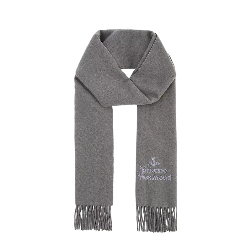 商品Vivienne Westwood|VIVIENNE WESTWOOD/西太后 男女灰色羊毛标志刺绣流苏围巾,价格¥596,第1张图片
