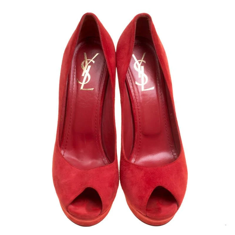 商品[二手商品] Yves Saint Laurent|Saint Laurent Red Suede Palais Platform Peep Toe Pumps Size 40,价格¥1269,第3张图片详细描述