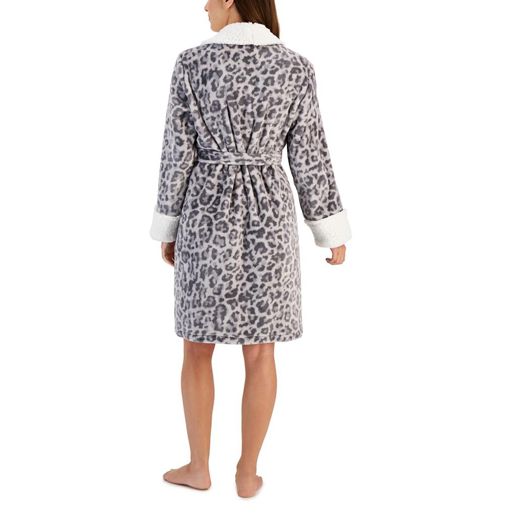 Women's Short Faux-Fur-Trim Animal Wrap Robe, Created for Macy's商品第3张图片规格展示