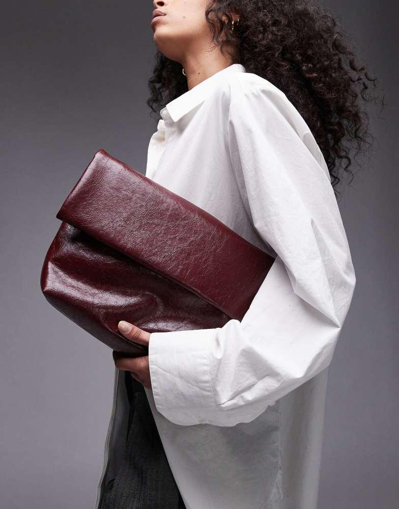 Burgundy Red Clutch Bag Asos Shop Topshop Georgia Folded Clutch Grab Bag In  Burgundy On Sale At