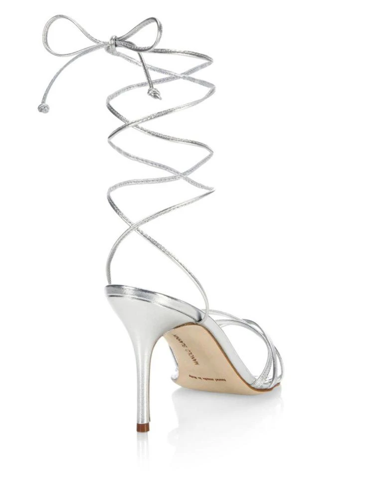 商品Manolo Blahnik|Leva 90 Metallic Leather Ankle-Wrap Sandals,价格¥2852,第2张图片详细描述