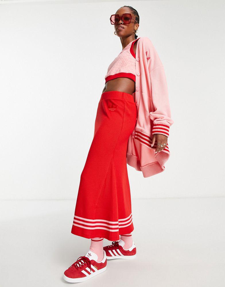adidas Originals 'adicolor 70s' knitted long skirt in red商品第4张图片规格展示