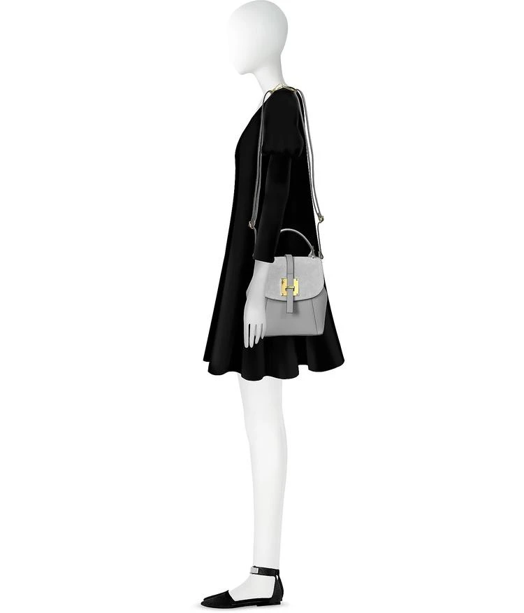 商品Le Parmentier|Palazia麂皮拼接皮质小号背包（珍珠灰色）,价格¥1877,第3张图片详细描述