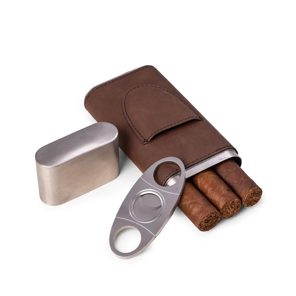 商品Bey-Berk|Leather 3 Cigar Case with Cigar Cutter,价格¥522,第1张图片