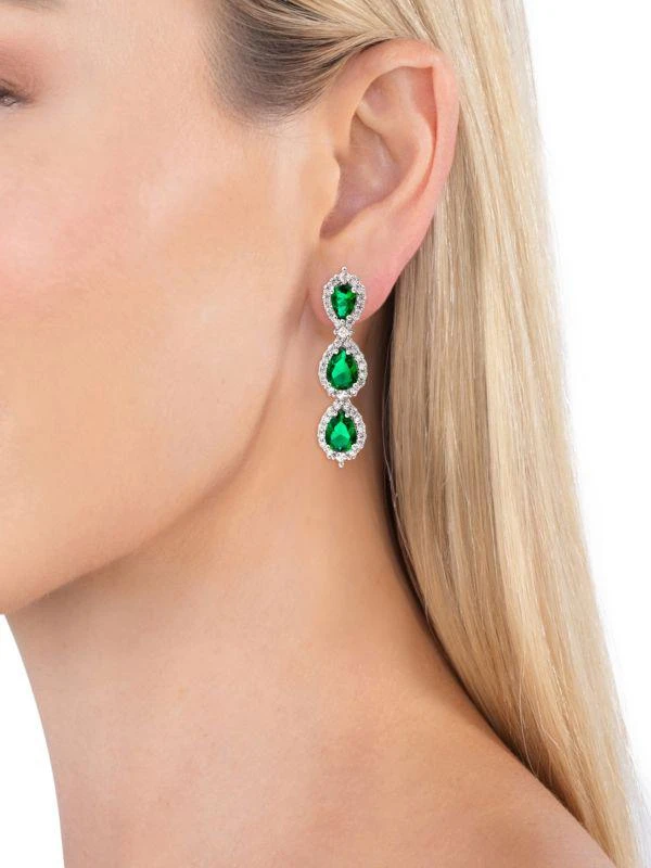 商品Eye Candy LA|Luxe Rhodium Plated & Emerald Green Crystal Drop Earrings,价格¥306,第2张图片详细描述