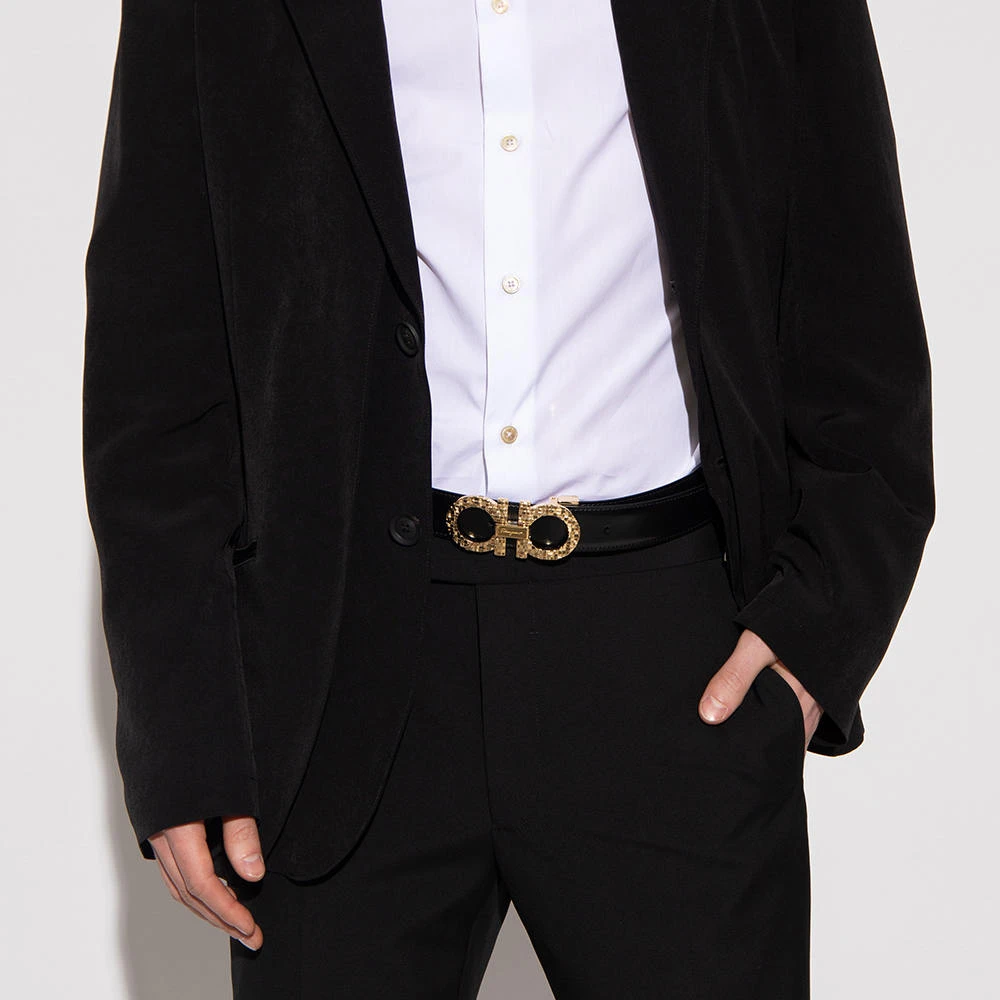 SALVATORE FERRAGAMO 男士黑色和海军蓝双面皮革腰带 67-0083-750180【包装随机，部分无包装盒】 商品