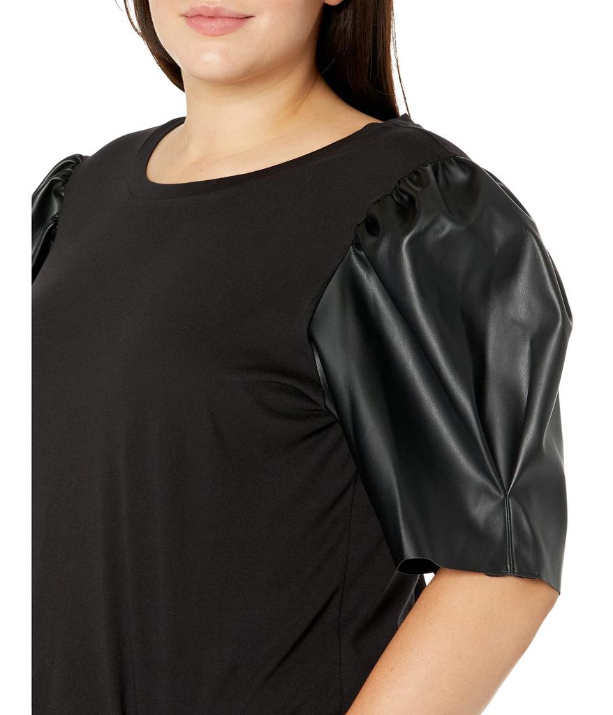 Plus Size T-Shirt with Leather Sleeve商品第3张图片规格展示