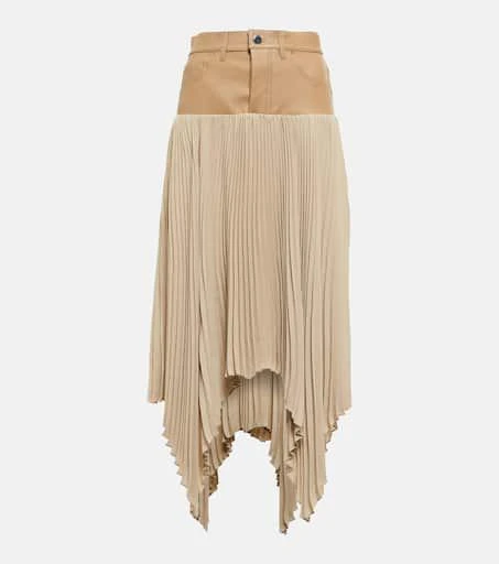 商品AMIRI|Pleated satin and leather midi skirt,价格¥8133,第1张图片