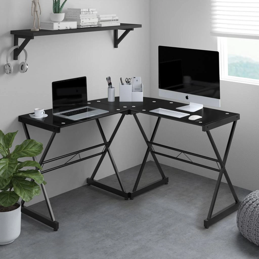 商品Streamdale Furniture|Streamdale L-Shaped Glass Computer Desk,价格¥1703,第1张图片