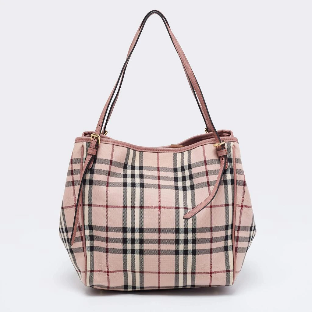 商品[二手商品] Burberry|Burberry Dusty Pink Horseferry Check Canvas and Leather Small Canterbury Tote,价格¥3408,第4张图片详细描述