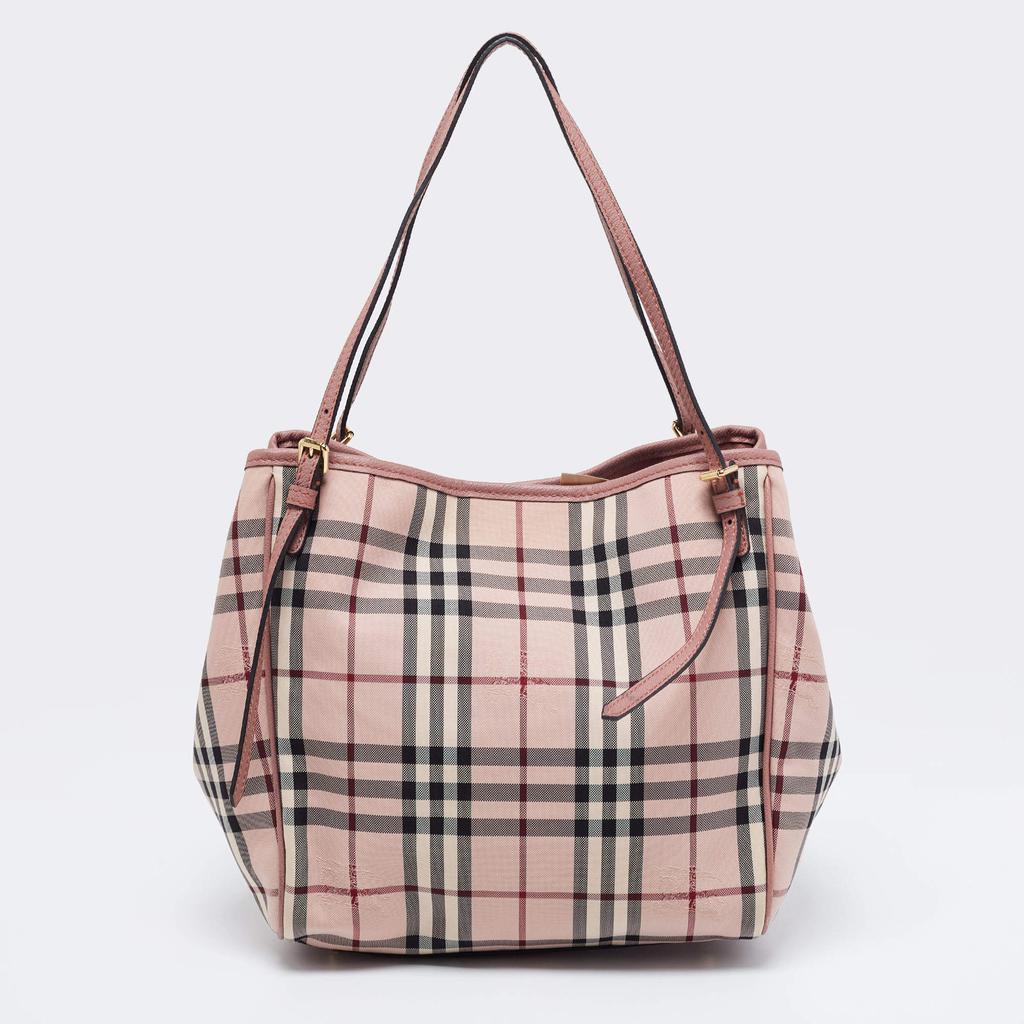 商品[二手商品] Burberry|Burberry Dusty Pink Horseferry Check Canvas and Leather Small Canterbury Tote,价格¥3385,第6张图片详细描述