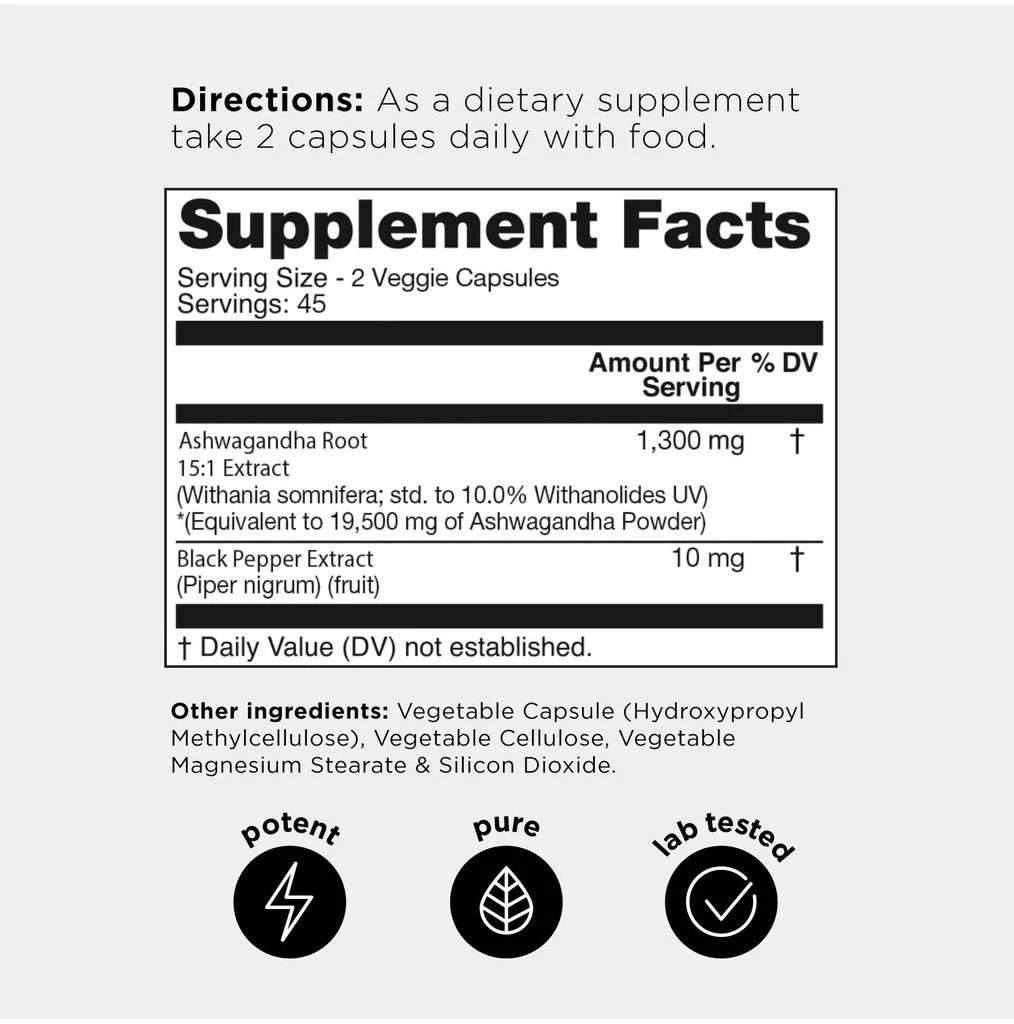 商品Toniiq|Ashwagandha - Ultra High Potency 20:1 Extract with 10% Withanolides - Wild Harvested in India - Highly Concentrated - Third-Party Lab Tested - 90 Capsules,价格¥207,第2张图片详细描述