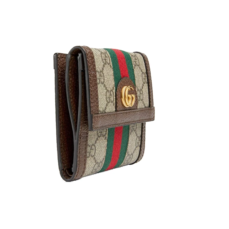 GUCCI/古驰 新款Ophidia GG系列 女士棕色GG Supreme帆布皮革翻盖钱包 52317396IWG8745 商品