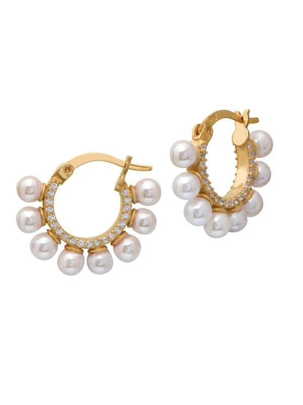 商品Gabi Rielle|22K Gold Vermeil, Cubic Zirconia & 4MM Round Freshwater Pearl Hoop Earrings,价格¥362,第1张图片