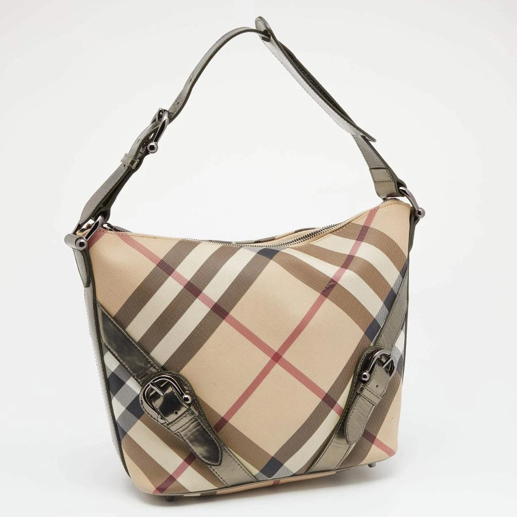 商品[二手商品] Burberry|Burberry Beige/Metallic Grey Nova Check Coated Canvas And Leather Shoulder Bag,价格¥2595,第3张图片详细描述