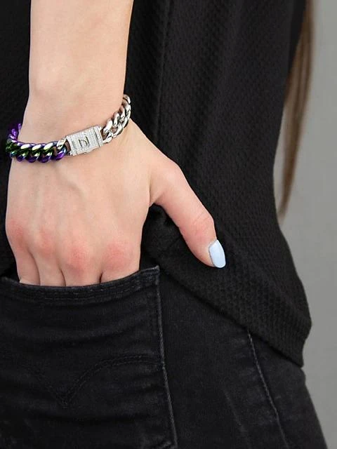 商品Darkai|Two-Tone 18K White Gold-Plated &amp; Cubic Zirconia Cuban-Link Chain Bracelet,价格¥1717,第2张图片详细描述