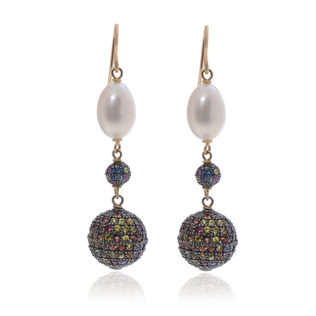 商品Zydo|Zydo Sterling Silver, Multicolored Sapphire 17.60ct. tw. and Pearl 9mm Drop Earrings,价格¥19024,第1张图片