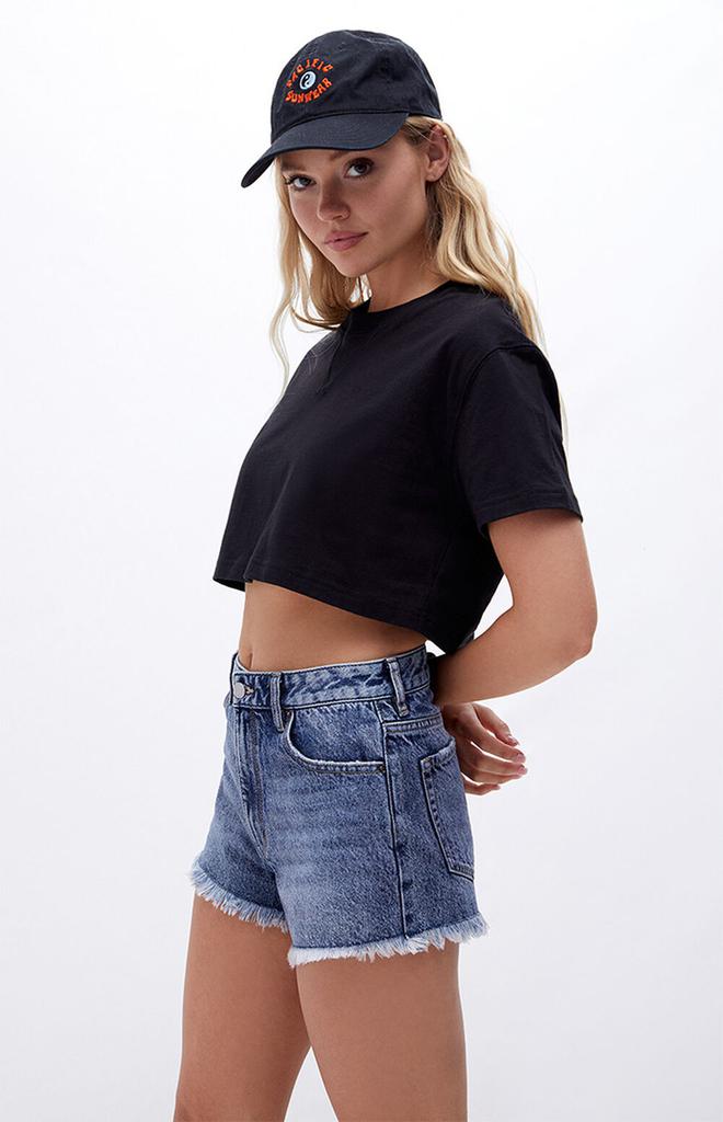 Eco Dark Blue High Waisted Denim Festival Shorts商品第2张图片规格展示