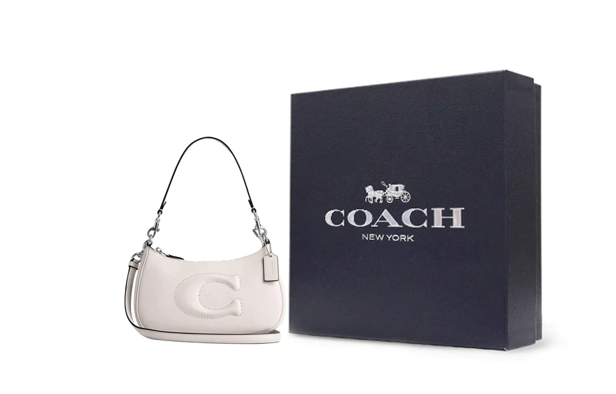 商品[国内直发] Coach|蔻驰 Teri 24 品牌徽标拉链开合 光滑皮革 斜挎手提单肩包 中号 女款 白垩色,价格¥1154,第8张图片详细描述