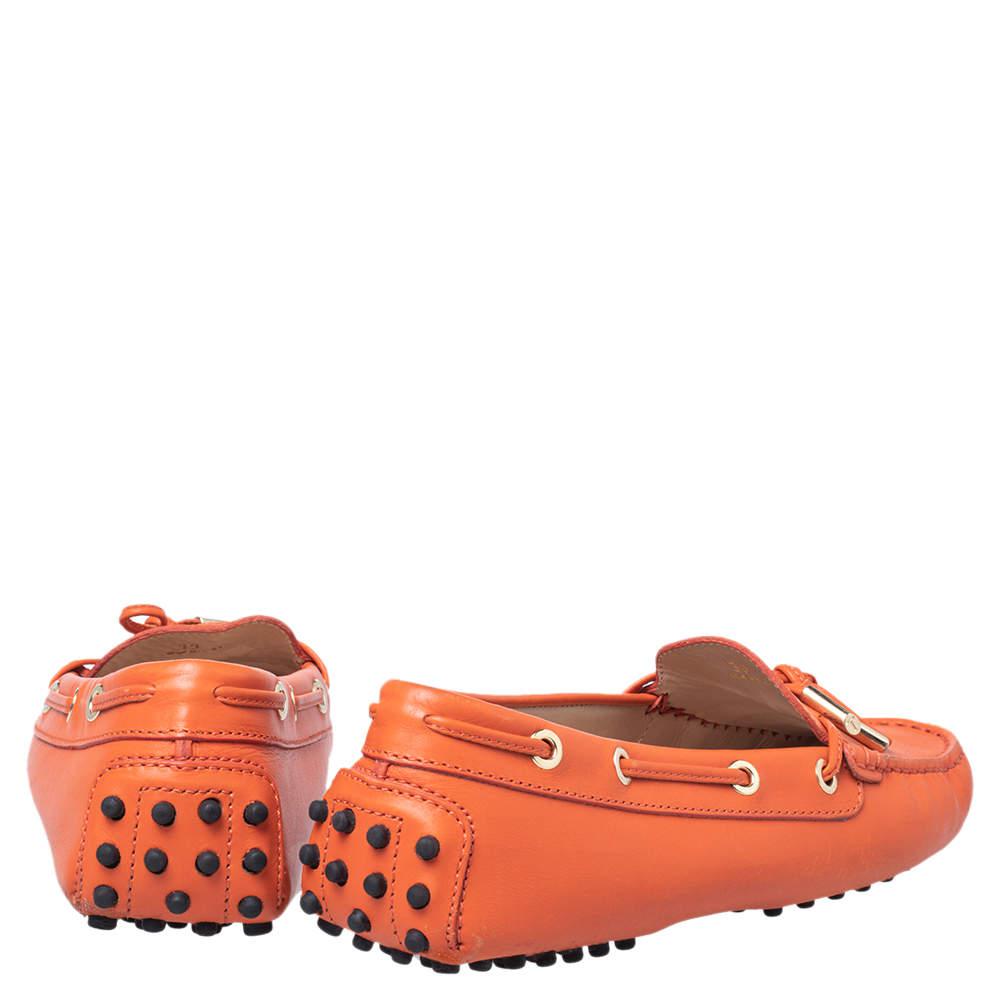 Tod's Orange Leather Bow Slip On Loafers Size 39商品第5张图片规格展示