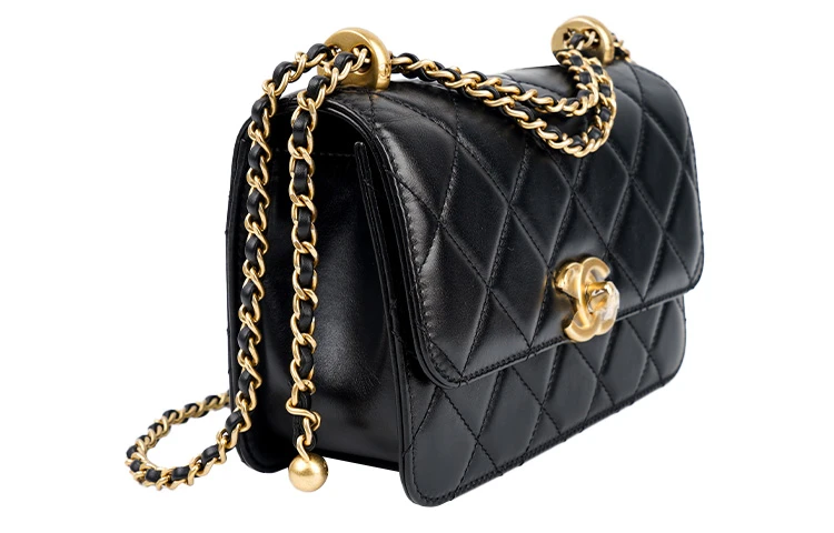 商品[国内直发] Chanel|香奈儿 19Bag 24C/21B 双金珠小金球链条肩带 牛皮 口盖包信封包单肩斜挎包 迷你 女款 黑色,价格¥51601,第3张图片详细描述
