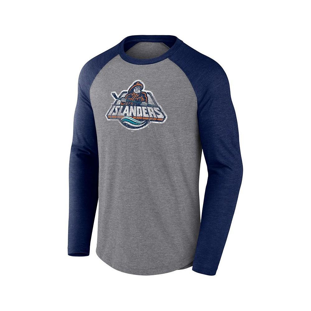 商品Fanatics|Men's Branded Heather Gray, Navy New York Islanders Special Edition 2.0 Long Sleeve Raglan T-shirt,价格¥323,第5张图片详细描述