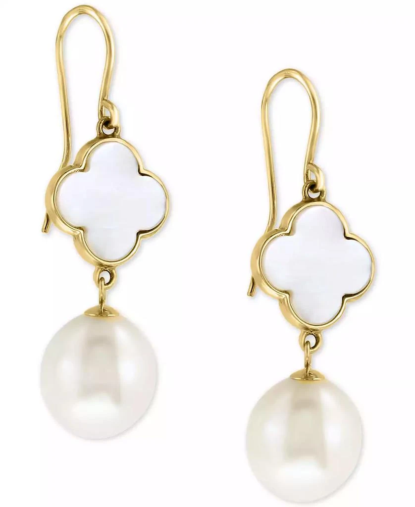 商品Effy|EFFY® Mother-of-Pearl & Freshwater Pearl (9-1/2mm) Drop Earrings in 14k Gold,价格¥10466,第4张图片详细描述