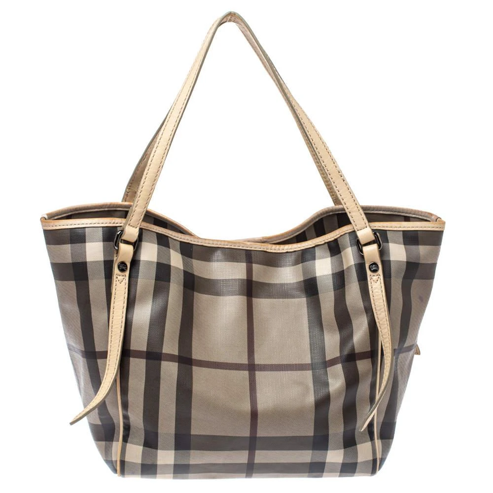 商品[二手商品] Burberry|Burberry Brown/Smoke House Check Coated Canvas and Leather Small Canterbury Tote,价格¥1648,第4张图片详细描述